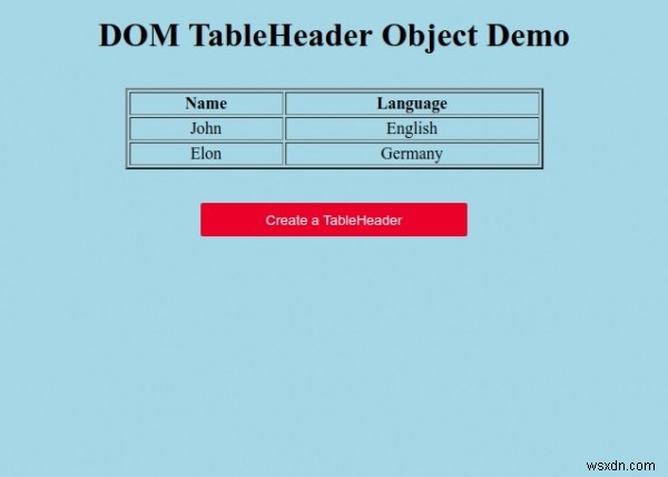 HTML DOM টেবিলহেডার অবজেক্ট 