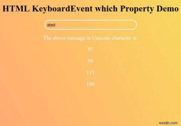HTML কীবোর্ড ইভেন্ট যা সম্পত্তি 