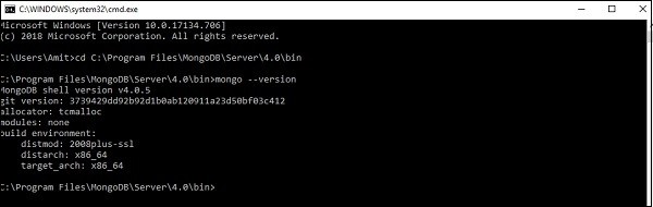 কমান্ড লাইন ব্যবহার করে কোন MongoDB সংস্করণটি ইনস্টল করা হয়েছে তা আমি কীভাবে জানতে পারি? 