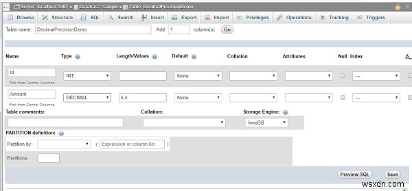 PHPMyAdmin ব্যবহার করে মাইএসকিউএল ডাটাবেসে দশমিক যথার্থতা এবং স্কেল নম্বর কীভাবে নির্দিষ্ট করবেন? 