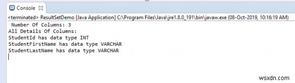 জাভা সহ একটি MySQL টেবিলে কলামের সংখ্যা গণনা করুন 