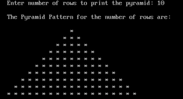সি তে পিরামিড প্যাটার্ন প্রিন্ট করার জন্য প্রোগ্রাম 
