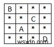 একটি ম্যাট্রিক্সে বর্ণমালা খুঁজুন যেখানে C++ এর চারপাশে সর্বাধিক সংখ্যক তারা রয়েছে 