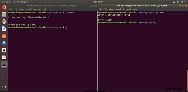 ক্লায়েন্ট সার্ভার মডেল ব্যবহার করে C/C++ এ একটি স্ট্রিং বিপরীত করুন 