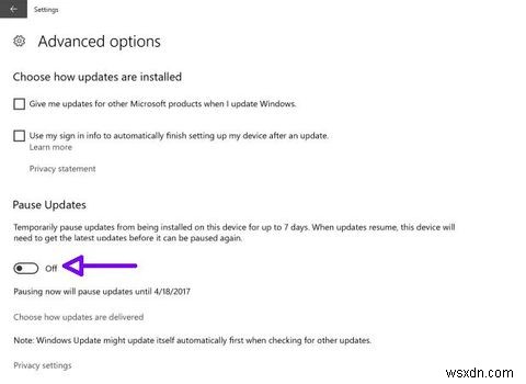 Windows 10 ক্রিয়েটর আপডেট নতুন পজ আপডেট বোতাম প্রবর্তন করেছে 