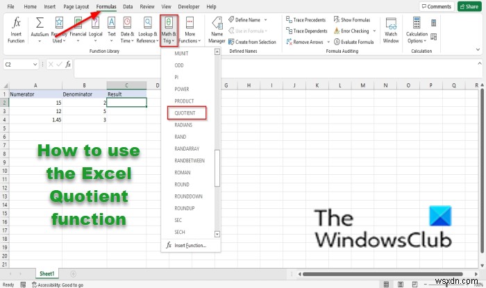 কিভাবে Excel এ Quotient ফাংশন ব্যবহার করবেন 