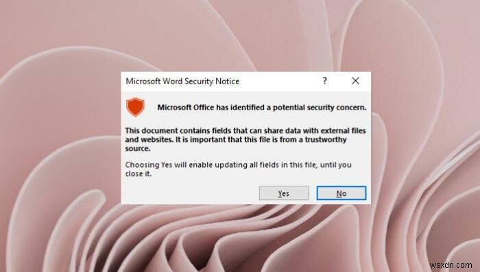 Microsoft Office একটি সম্ভাব্য নিরাপত্তা উদ্বেগ চিহ্নিত করেছে 
