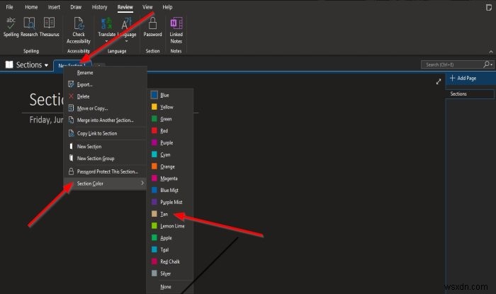 OneNote-এর বিভাগে কীভাবে রং যোগ করবেন 