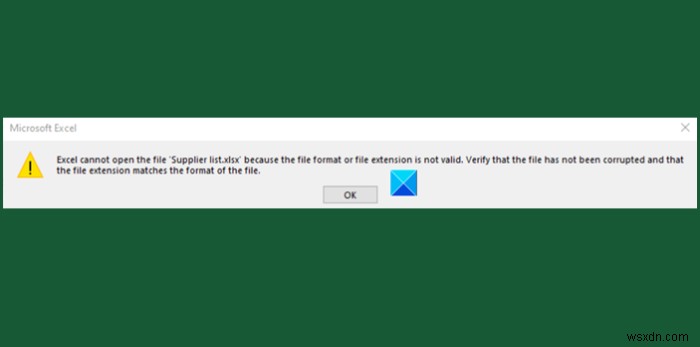 এক্সেল ফাইলটি খুলতে পারে না কারণ ফাইল ফরম্যাট বা এক্সটেনশন বৈধ নয় 