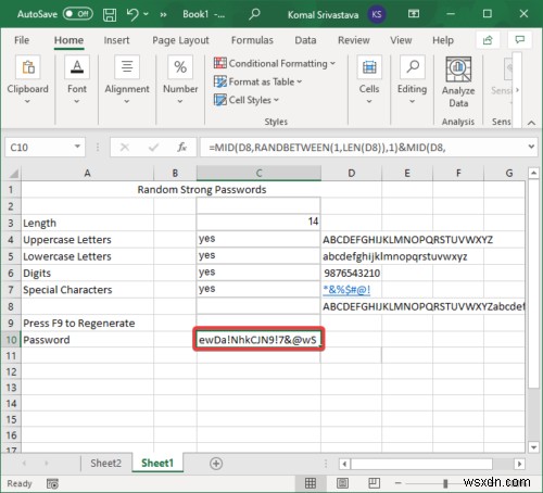 মাইক্রোসফ্ট এক্সেলে কীভাবে একটি র্যান্ডম শক্তিশালী পাসওয়ার্ড তৈরি করবেন 
