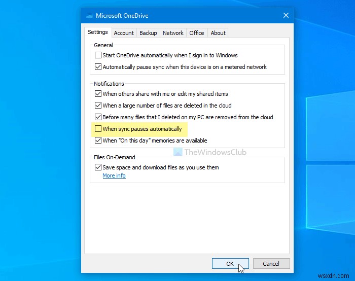 Windows 10 এ যখন সিঙ্ক স্বয়ংক্রিয়ভাবে বিরাম হয়ে যায় তখন OneDrive বিজ্ঞপ্তিগুলি অক্ষম করুন৷ 