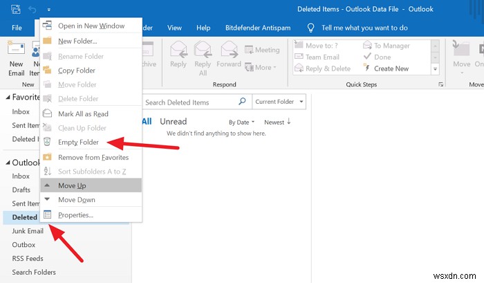 Outlook এ ইমেল বা ফোল্ডার মুছে ফেলা যাবে না 