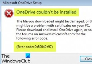 OneDrive ইনস্টল করা যায়নি, ত্রুটি কোড 0x80040c97 