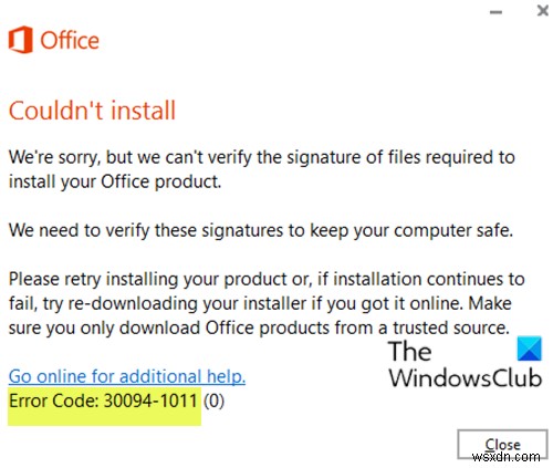 Windows 10-এ Microsoft Office এরর কোড 30029-4, 30029-1011, 30094-1011, 30183-39, 30088-4 ঠিক করুন 