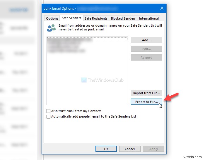 আউটলুকে ব্লকড এবং সেফ প্রেরক তালিকা কীভাবে রপ্তানি বা আমদানি করবেন 