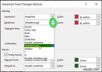 ওয়ার্ডে ট্র্যাক পরিবর্তনগুলি সক্ষম হলে মুছুন বোতামটি স্ট্রাইকথ্রু দেখায় না 