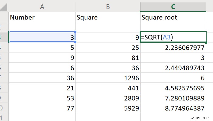 কিভাবে Excel এ একটি সংখ্যার বর্গ এবং বর্গমূল খুঁজে বের করবেন 