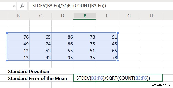 এক্সেলের মধ্যকার স্ট্যান্ডার্ড ডেভিয়েশন এবং স্ট্যান্ডার্ড ত্রুটি কীভাবে গণনা করবেন 