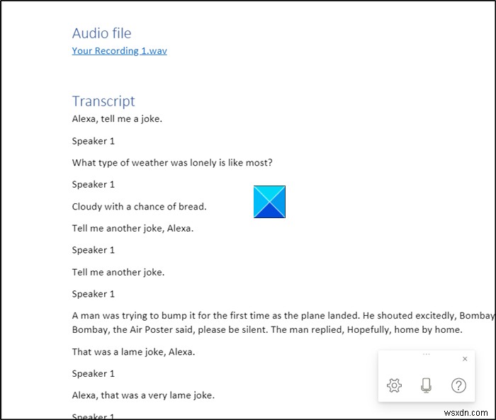 Word এর জন্য ট্রান্সক্রাইব ফিচার আপনাকে স্পিচকে টেক্সট ট্রান্সক্রিপ্টে রূপান্তর করতে দেয় 