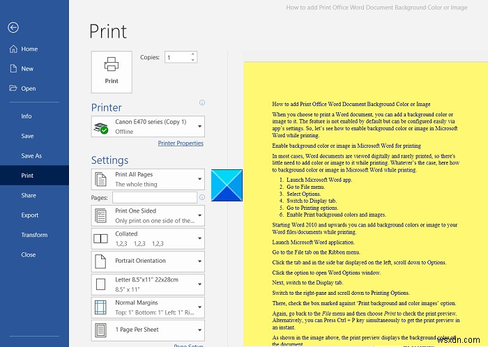 কিভাবে Word এ ব্যাকগ্রাউন্ড এবং কালার ইমেজ প্রিন্ট করবেন 