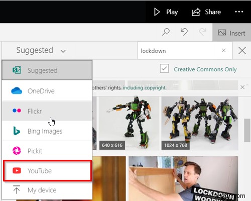 কিভাবে অনুসন্ধান করবেন এবং Microsoft Sway-এ সামগ্রী যোগ করবেন