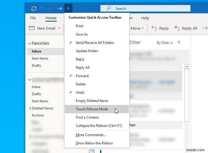 আউটলুকে টাচ এবং মাউস মোডের মধ্যে কীভাবে স্যুইচ করবেন