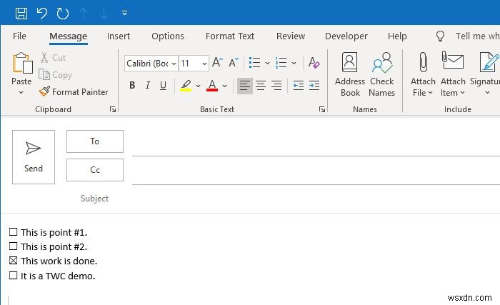 Windows 11/10-এ Outlook ইমেল এবং মেল অ্যাপে কীভাবে একটি চেকবক্স সন্নিবেশ করা যায় 