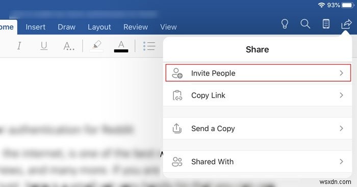 আইপ্যাডে ওয়ার্ড ডকুমেন্ট সম্পাদনা করার জন্য কাউকে কীভাবে আমন্ত্রণ জানাবেন 