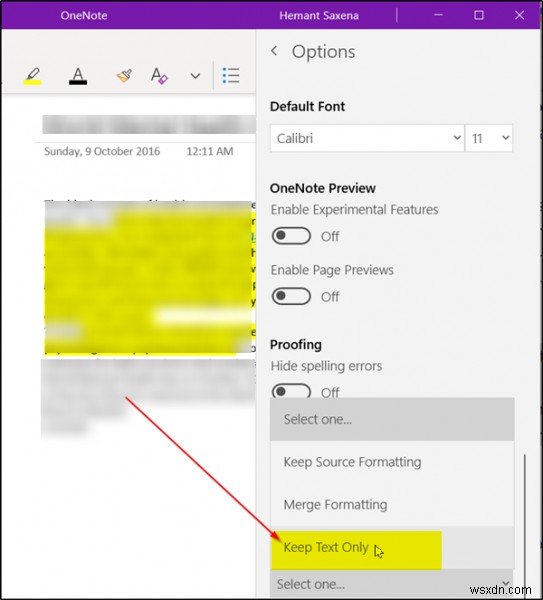 OneNote কে ফরম্যাটিং ছাড়াই শুধুমাত্র প্লেইন টেক্সট পেস্ট করতে বাধ্য করুন 