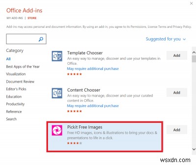 মাইক্রোসফ্ট অফিসে পিকিট ফ্রি ইমেজ অ্যাড-ইন কীভাবে যোগ করবেন এবং ব্যবহার করবেন 