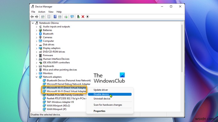 মাইক্রোসফ্ট ওয়াই-ফাই ডাইরেক্ট ভার্চুয়াল অ্যাডাপ্টার কীভাবে নিষ্ক্রিয় বা সরানো যায় 