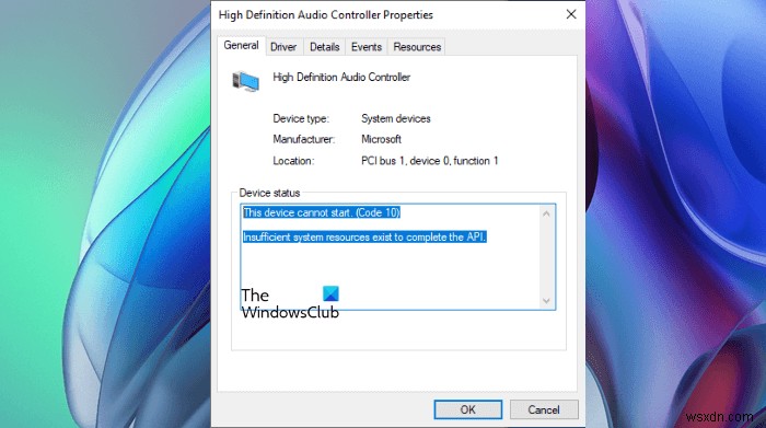 Windows 11/10-এ API ত্রুটি সম্পূর্ণ করতে অপর্যাপ্ত সিস্টেম সংস্থানগুলিকে ঠিক করুন 