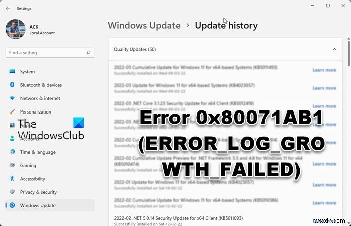 Windows 11/10 এ ত্রুটি 0x80071AB1 (ERROR_LOG_GROWTH_FAILED) ঠিক করুন 
