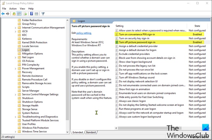 Windows 11/10-এ পিকচার পাসওয়ার্ড সাইন-ইন বিকল্প উপলব্ধ নয় 