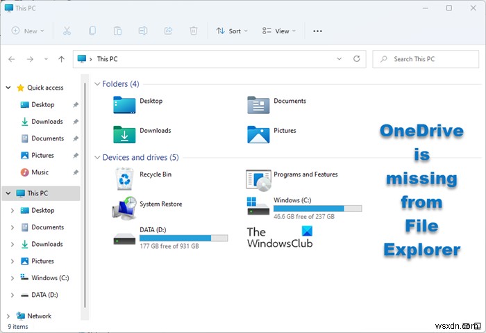 Windows 11/10-এ ফাইল এক্সপ্লোরার থেকে OneDrive অনুপস্থিত 