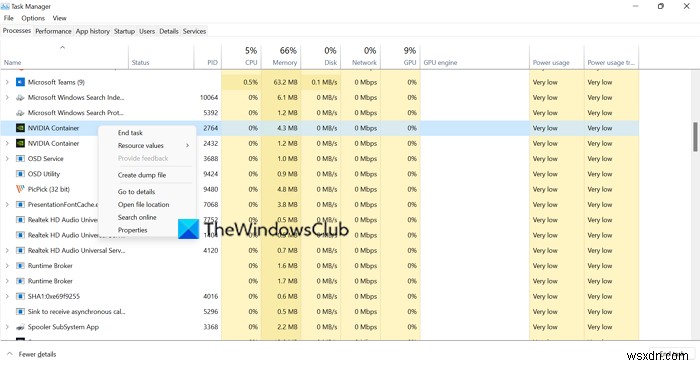 উইন্ডোজ 11/10 এ NVIDIA কন্টেইনার হাই ডিস্ক, GPU, মেমরি ব্যবহার ঠিক করুন 