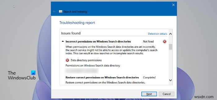 Windows 11-এ Windows অনুসন্ধান ডিরেক্টরিতে ভুল অনুমতি 