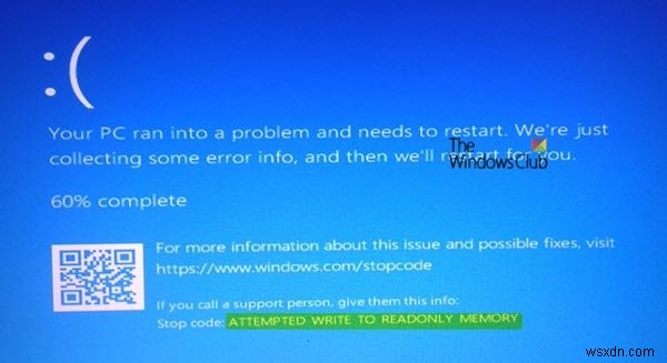 Windows 11/10-এ ATTEMPTED_WRITE_TO_READONLY_MEMORY নীল স্ক্রীন 