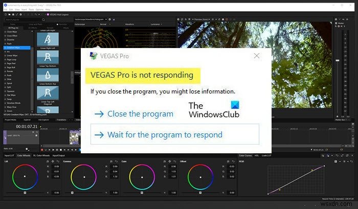 Sony Vegas ক্র্যাশ হচ্ছে বা Windows 11/10 এ সাড়া দিচ্ছে না 