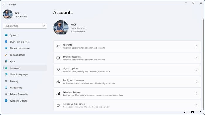 উইন্ডোজ 11 এ ব্যবহারকারীর অ্যাকাউন্ট সেটিংস