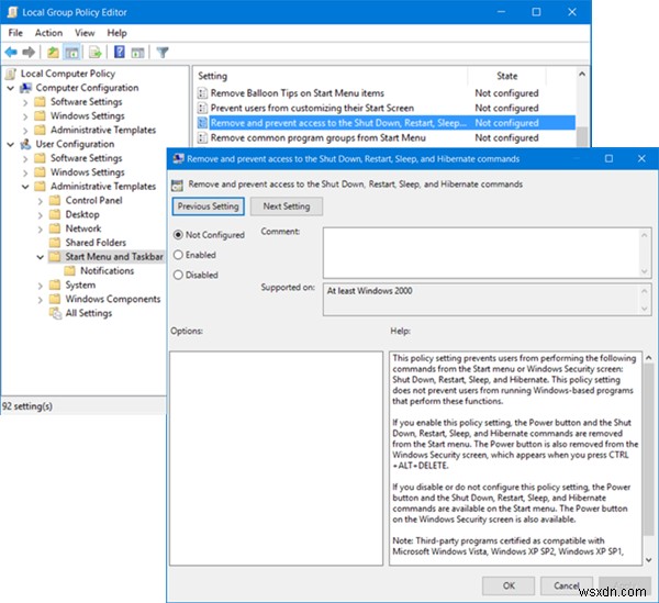 Windows 11/10-এ লগইন স্ক্রীন, স্টার্ট মেনু, WinX মেনু থেকে পাওয়ার বা শাটডাউন বোতাম সরান 