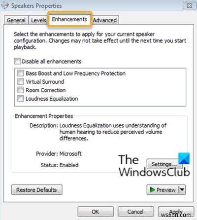 Windows 11/10-এ স্পীকার বৈশিষ্ট্যে সাউন্ড এনহান্সমেন্ট ট্যাব অনুপস্থিত 
