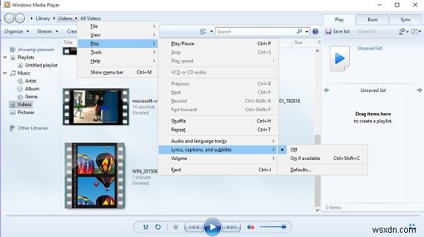 Windows 11/10-এ ভিডিওর জন্য গানের কথা, ক্যাপশন এবং সাবটাইটেল দেখান বা লুকান 