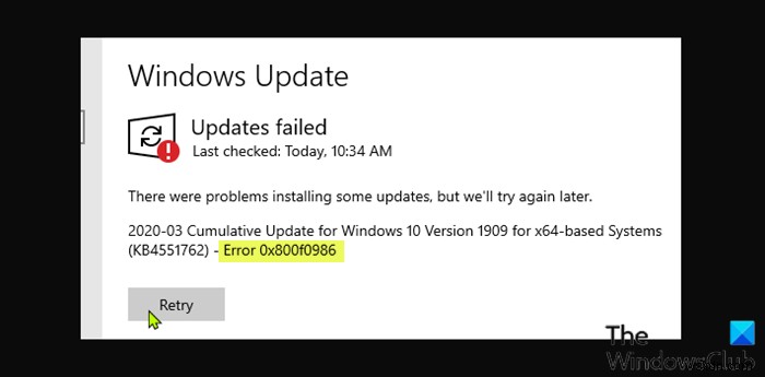 Windows 11/10 এ Windows আপডেট ত্রুটি 0x800f0986 ঠিক করুন 