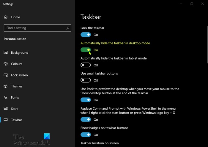 Windows 11/10-এ পূর্ণ-স্ক্রীন মোডে থাকাকালীন টাস্কবার লুকিয়ে রাখে না 
