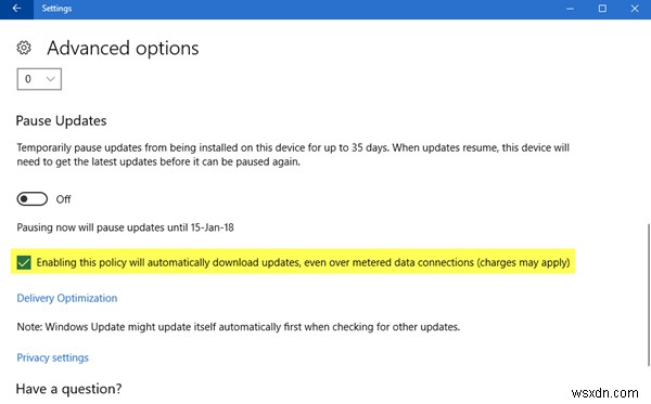 মিটারযুক্ত সংযোগগুলিতে স্বয়ংক্রিয়ভাবে উইন্ডোজ আপডেটগুলি ডাউনলোড করার অনুমতি দিন 