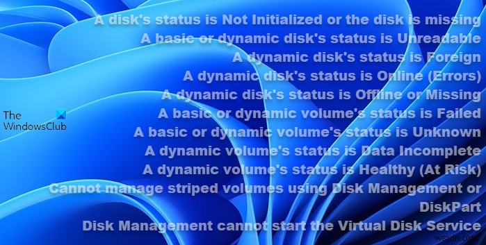 উইন্ডোজ 11/10 এ ডিস্ক ম্যানেজমেন্ট ত্রুটিগুলি ঠিক করুন 