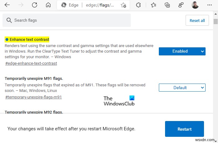 Microsoft Edge-এ ফন্ট রেন্ডারিং উন্নত করতে টেক্সট কনট্রাস্ট উন্নত করুন 