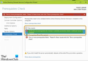 ডোমেন কন্ট্রোলার প্রচারের জন্য পূর্বশর্তগুলির যাচাইকরণ ব্যর্থ হয়েছে৷ 
