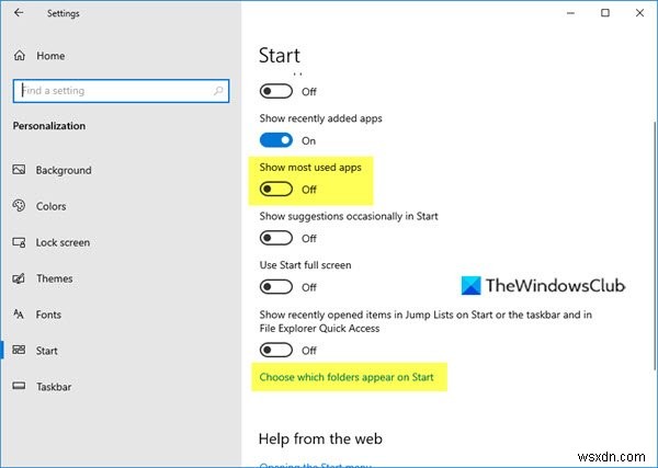 Windows 11/10-এর স্টার্ট মেনু থেকে সর্বাধিক ব্যবহৃত অ্যাপগুলি সরান 
